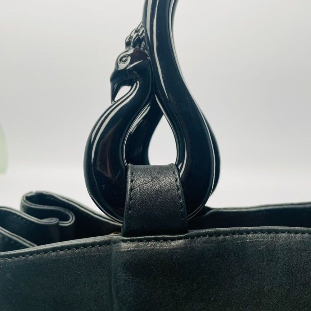 Liberty of London Black Leather Tote Bag Sculptural Lucite Handles w/ Dust Bag - Picture 4 of 14